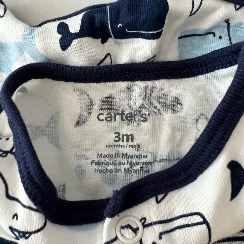 Carter’s white blue whale nautical print short sleeve shorts onesie